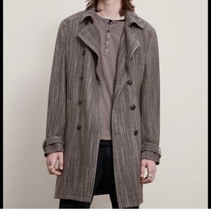 John Varvatos in Grey Slim Fit Trench Coat with neck straps in Size 52